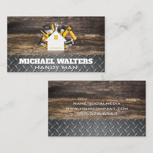 timmergereedschap | Houten platen staal Visitekaartje (Voorkant / Achterkant)