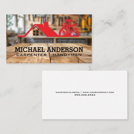 Timmergereedschap in de werkplaats | Home Fixes Visitekaartje (Voorkant / Achterkant)