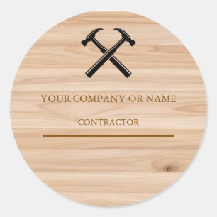 Timmerman Aannemer Rustieke Houten Hamer Logo Ronde Sticker