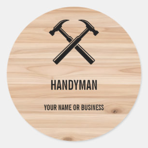 Timmerman Aannemer Rustieke Houten Hamer Logo Ronde Sticker