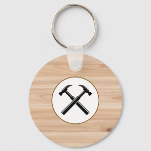 Timmerman Aannemer Rustieke Houten Hamer Logo  Sleutelhanger