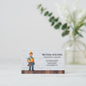 Timmerman Bouwvakker | Bakstenen Hout Visitekaartje (Staand voorkant)
