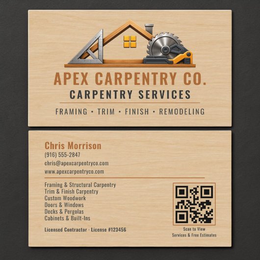 Timmerman Hout QR-code Professioneel Visitekaartje