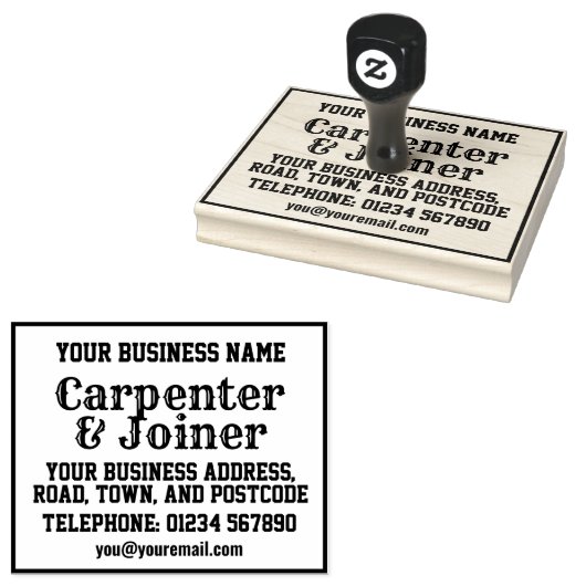 Timmerman & schrijnwerker met naam, adres, enz rubberstempel (Gestempeld)