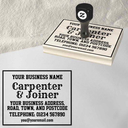 Timmerman & schrijnwerker met naam, adres, enz rubberstempel