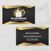 Timmermanswerktuigen en goud zwart metaal visitekaartje (Voorkant / Achterkant)