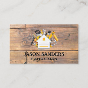 Timmermanswerktuigen en huis pictogram   Hout Visitekaartje
