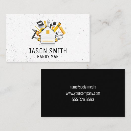 Timmerwerktuigen en Home Icon Visitekaartje (Voorkant / Achterkant)