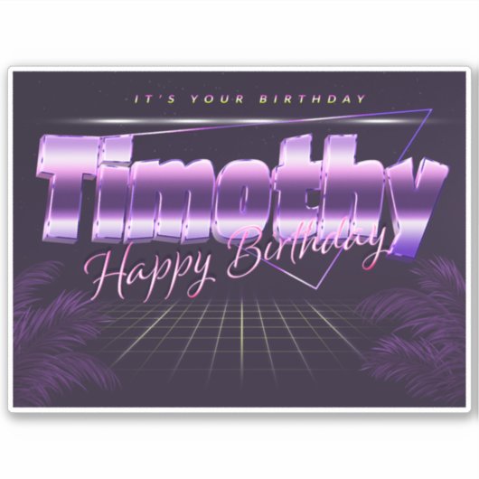 Timothy Name Vorname lila retro Sticker Geburtstag (Voorkant)