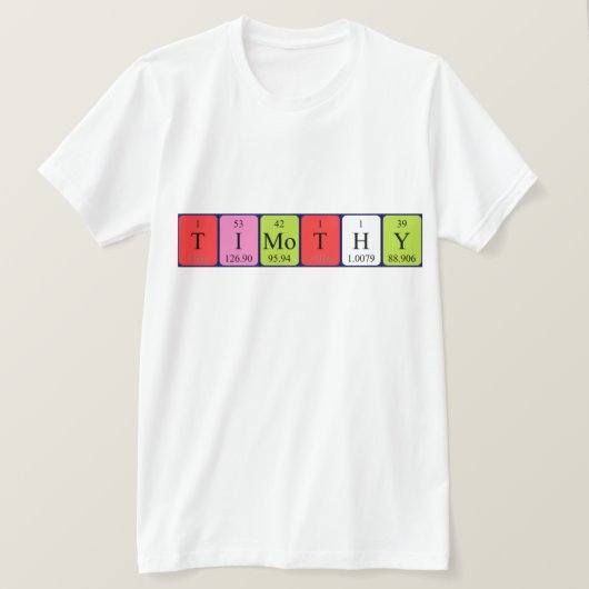 Timothy shirt met periodieke tabelnaam (Design voorkant)