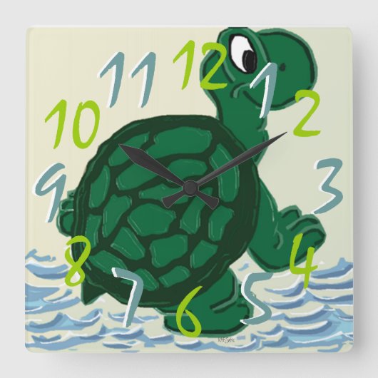 Timothy the Turtle Vierkante Klok (Voorkant)