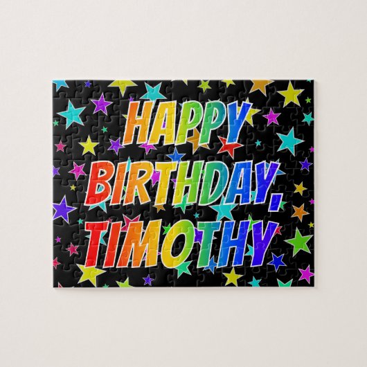 "TIMOTHY" voornaam, geun "HAPPY BIRTHDAY" Legpuzzel (Horizontaal)