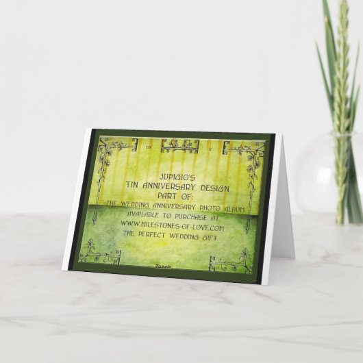 Tin 10 jaar Jubileum cadeaukaart. Kaart (Achterkant)