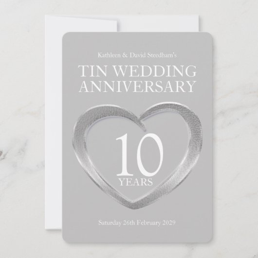 Tin 10th bruiloft hartritmefeesten nodigt uit kaart (Voorkant)