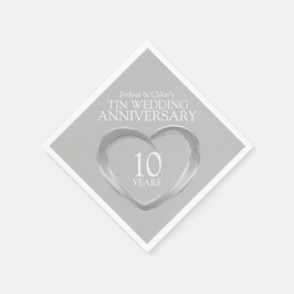 Tin 10th Bruiloft Jubileum hart namen servetten