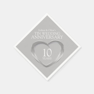 Tin 10th Bruiloft Jubileum hart namen servetten