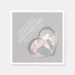 Tin 10th jubileum hart foto namen servetten