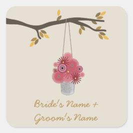 Tin blik van rode bloemen vallen bruiloft vierkante sticker