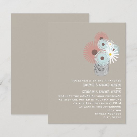 Tin Can of Peach & Blue Flowers Weddenschap Kaart (Voorkant / Achterkant)