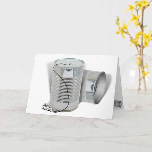 Tin Can Phone (Hoor je me NU?) Kaart (Gele Bloem)