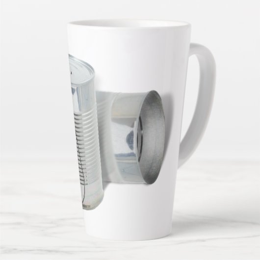 Tin Can Phone (Hoor je me NU?) Latte Mok (Rechterhoek)