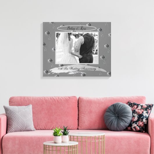 Tin Colour Rozen, 10th Tin Wedding Jubileum Canvas Afdruk (Insitu (Woonkamer))