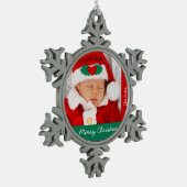 Tin Kerstdier met Baby Tin Sneeuwvlok Ornament (Links)