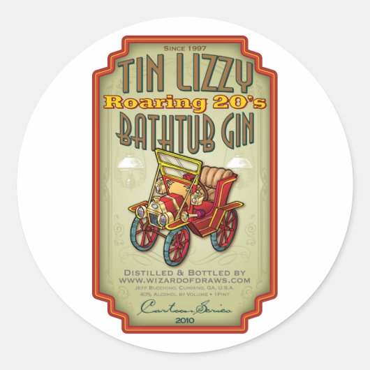 Tin Lizzy Bathtub Gin Ronde Sticker (Voorkant)