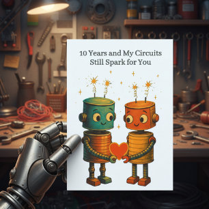 Tin Robot Liefde 10e Huwelijksverjaardag Kaart