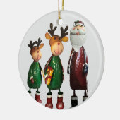 Tin Santa en Cute Tin renders met cadeautjes Keramisch Ornament (Links)