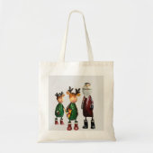 Tin Santa en Two Cute Tin Reindeer met geschenken Tote Bag (Voorkant)