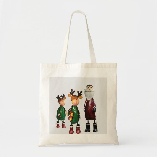 Tin Santa en Two Cute Tin Reindeer met geschenken Tote Bag (Voorkant)