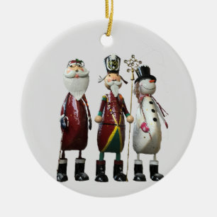 Tin Santa, Soldier en Snowman Keramisch Ornament