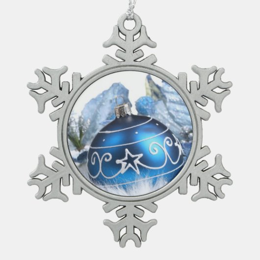 Tin Sneeuwvlok Ornament/Blauw Ornament (Voorkant)