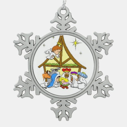 Tin Sneeuwvlok Ornament/Kerststal Ornament (Voorkant)