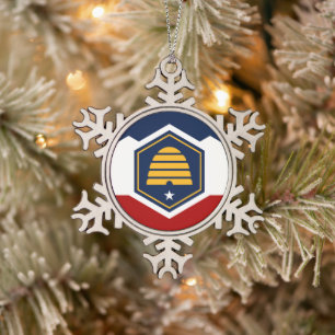 Tin Sneeuwvlokker Ornament met Utah Vlag