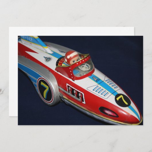 Tin Speelgoed Space/Rocket Ship Invitation Kaart (Voorkant / Achterkant)