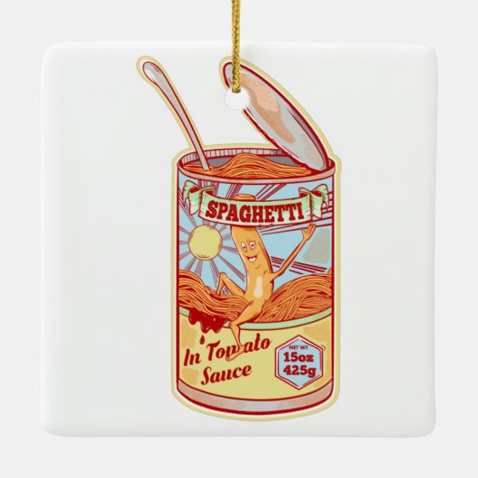 Tin van conserven van Spaghetti Keramisch Ornament (Achterkant)