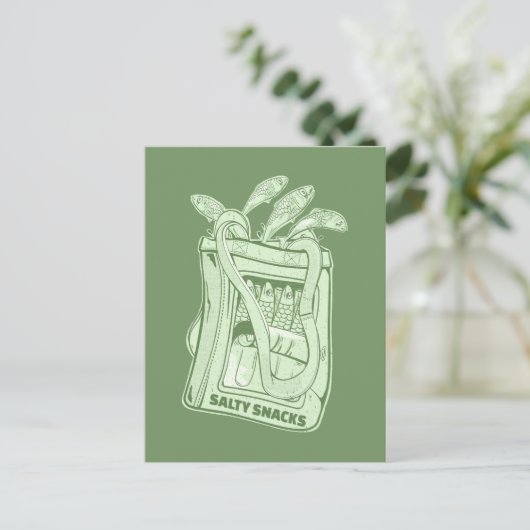 Tin van sardines zoute snack briefkaart (Staand voorkant)