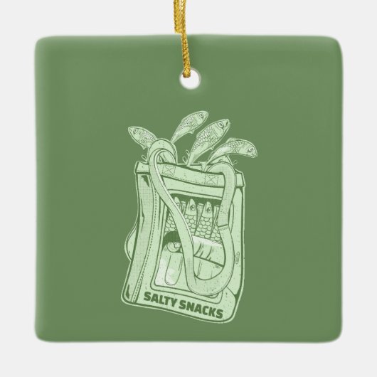 Tin van sardines zoute snack keramisch ornament (Voorkant)