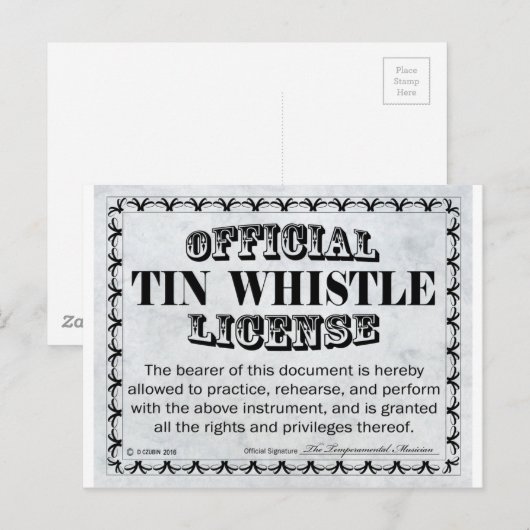 Tin Whistle-licentie Briefkaart (Voorkant / Achterkant)