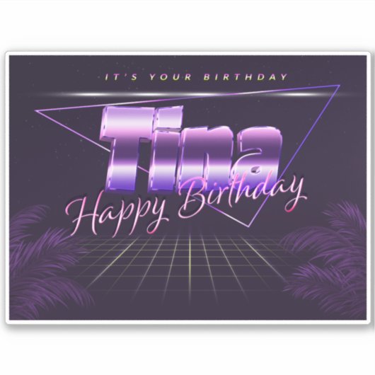 Tina Name Vorname lila retro Sticker Geburtstag (Voorkant)