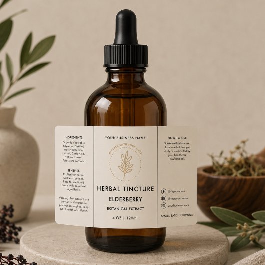 Tinctuur 4oz Olie Druppelaar Logo Fles Etiket
