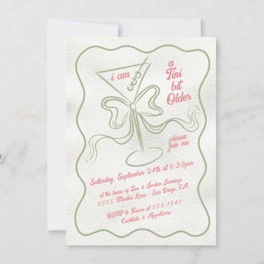 Tini beetje ouder Martini Bow Funky Verjaardag Kaart (Voorkant)