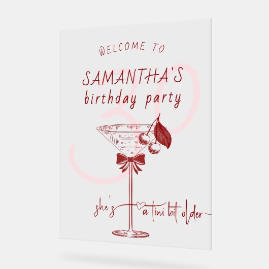 Tini beetje oudere boog Cherry Martini Verjaardag  Acryl Bord (Hoek)