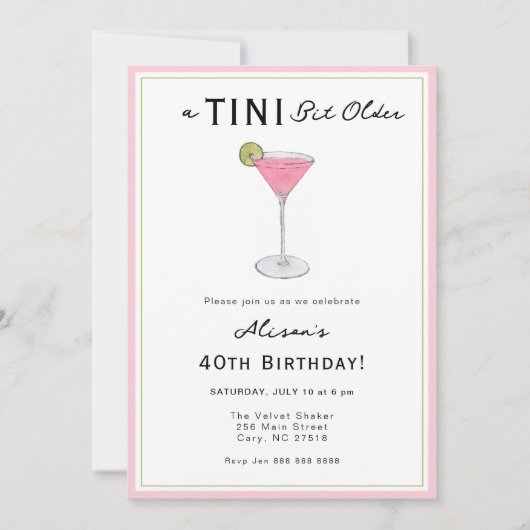 TINI beetje oudere Cocktail Verjaardagsfeest Uitno Kaart (Voorkant)
