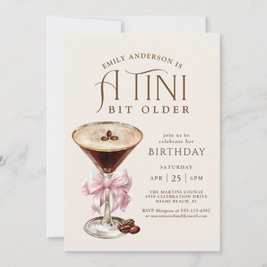 Tini beetje oudere espresso martini verjaardag voo kaart (Voorkant)