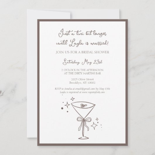 "Tini Bit Longer" Espresso Martini Vrijgezellenfee Kaart (Voorkant)