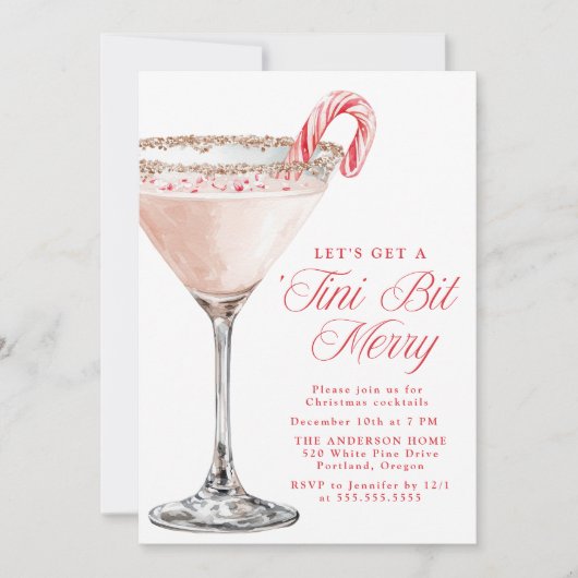 ‘Tini Bit Merry Candy Cane Martini Christmas Party Kaart (Voorkant)