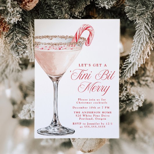 ‘Tini Bit Merry Candy Cane Martini Christmas Party Kaart